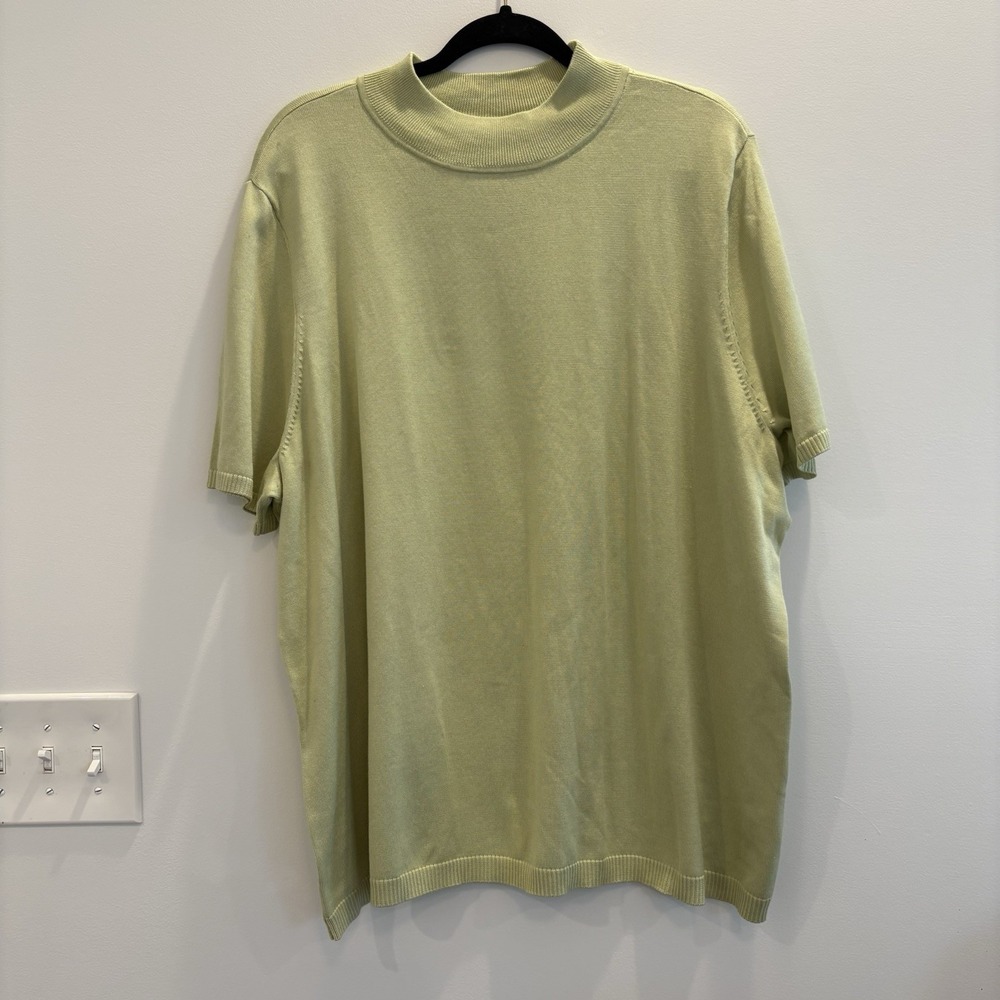 Pendleton Plus Women's Silk Short Sleeve Sweater Mock NeckMint Green Trendy Sz3X